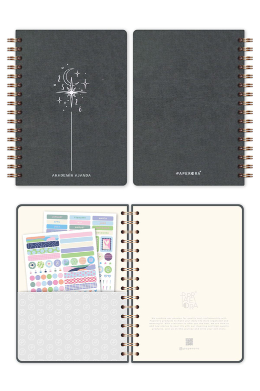 2025-2026 A5 Spiralli Renkli Akademik Ajanda Kir ve Suya Dayanıklı Sert Kapak - Füme