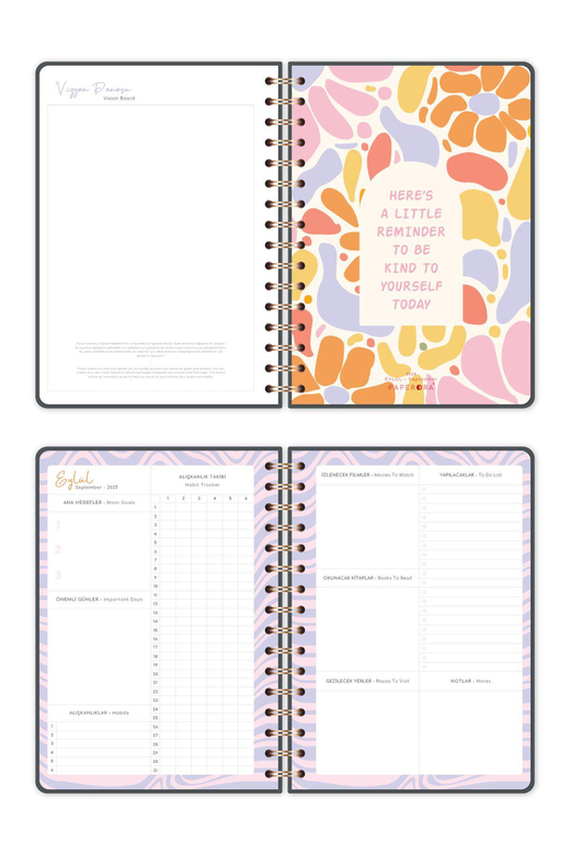 2025-2026 A5 Spiralli Renkli Akademik Ajanda Kir ve Suya Dayanıklı Sert Kapak - Füme