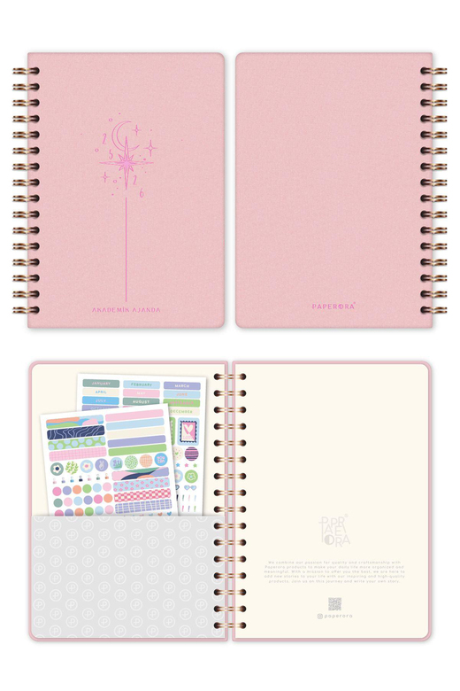 2025-2026 A5 Spiralli Renkli Akademik Ajanda Kir ve Suya Dayanıklı Sert Kapak - Pembe