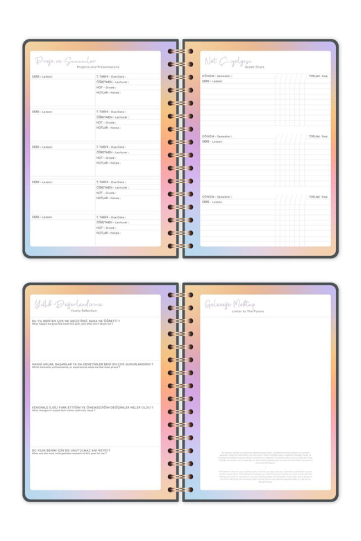 2025-2026 A5 Spiralli Renkli Akademik Ajanda Kir ve Suya Dayanıklı Sert Kapak - Füme