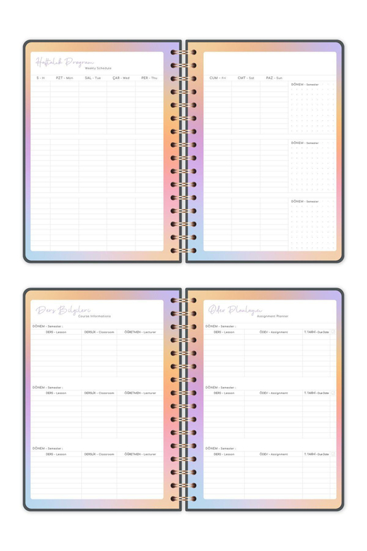 2025-2026 A5 Spiralli Renkli Akademik Ajanda Kir ve Suya Dayanıklı Sert Kapak - Füme
