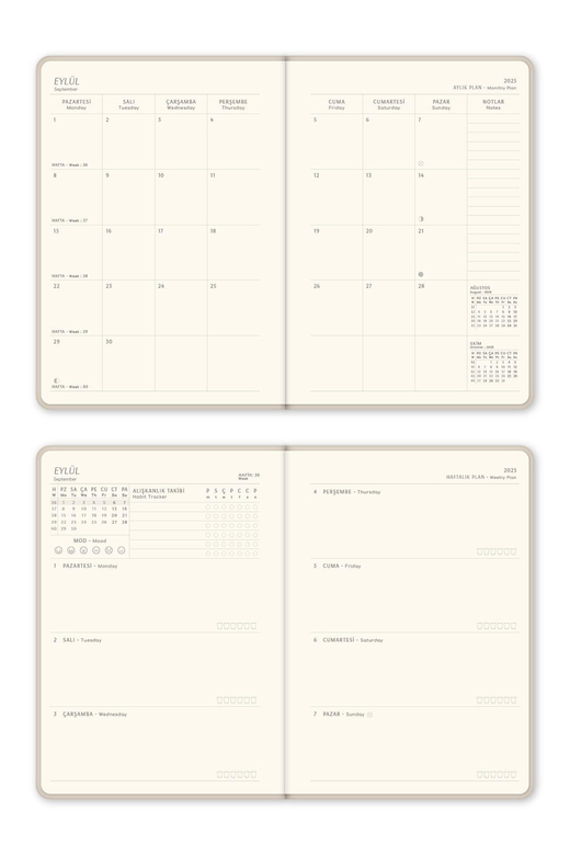 2025-2026 Kir ve Suya Dayanıklı Sert Kapak Akademik Ajanda - Bej