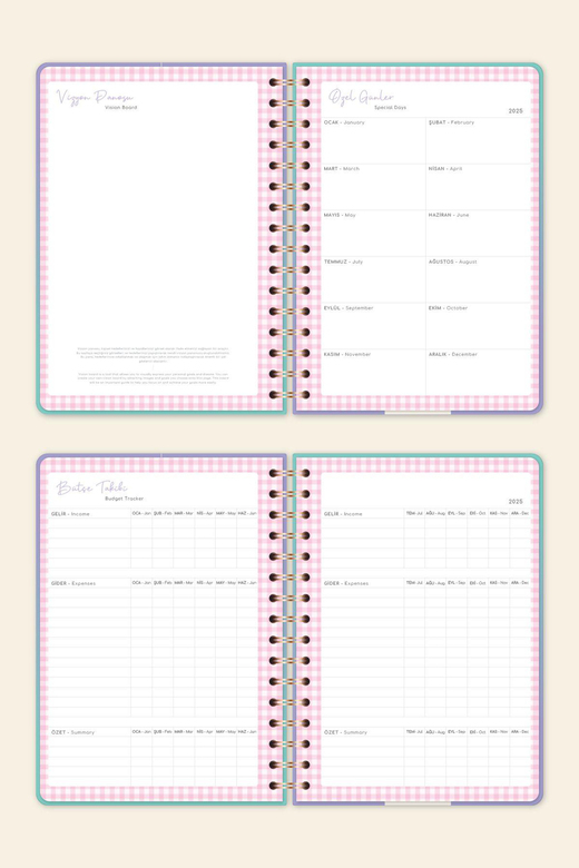 2025 A5 Spiralli Renkli Haftalık Ajanda 12 Aylık – Motivasyon Sayfalı Kelebek