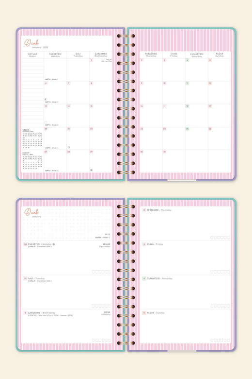 2025 A5 Spiralli Renkli Haftalık Ajanda 12 Aylık – Motivasyon Sayfalı Kelebek