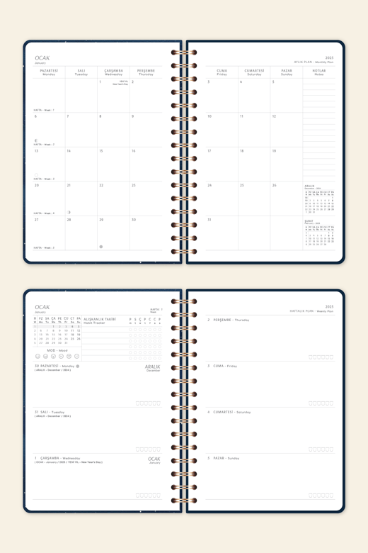 2025 Ajanda A5 Spiralli Haftalık Planlayıcı 12 Aylık - Galaksi