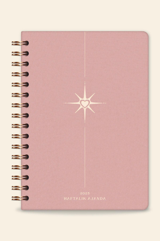 2025 Spiralli A5 Haftalık Ajanda – Kir ve Suya Dayanıklı Sert Kapak - Pembe