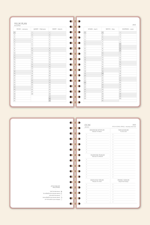2025 Spiralli A5 Haftalık Ajanda – Kir ve Suya Dayanıklı Sert Kapak - Pembe