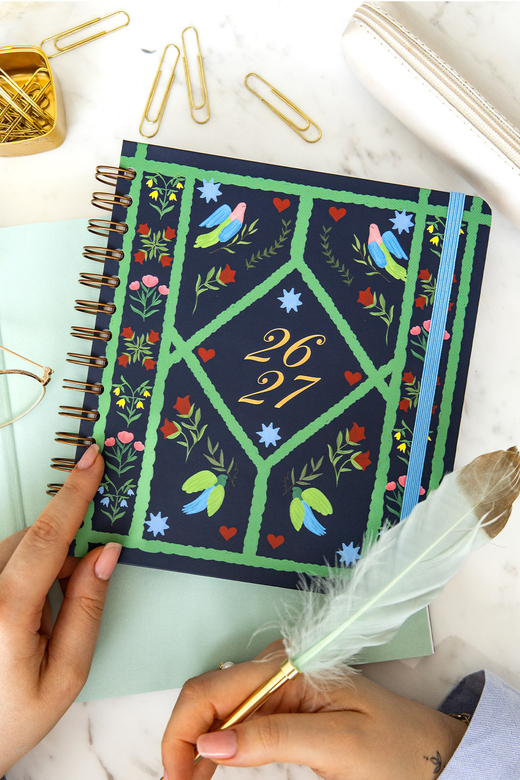 2026-2027 18x20 Spiralli Kare Haftalık Akademik Ajanda - Çiçek