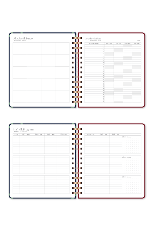 2026-2027 18x20 Spiralli Kare Haftalık Akademik Ajanda - Çiçek