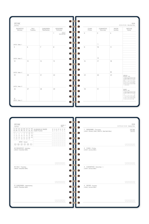 2026 A5 Spiralli Haftalık Ajanda 12 Aylık - Galaksi