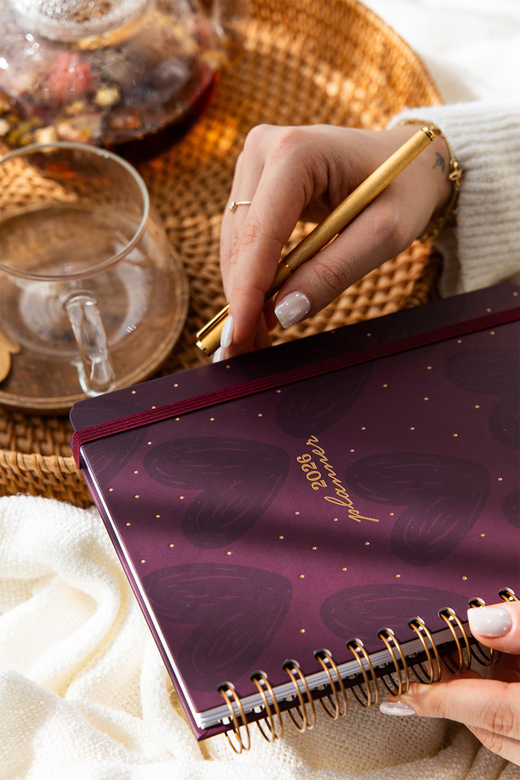 2026 A5 Spiralli Haftalık Ajanda 12 Aylık - Bordo Kalp