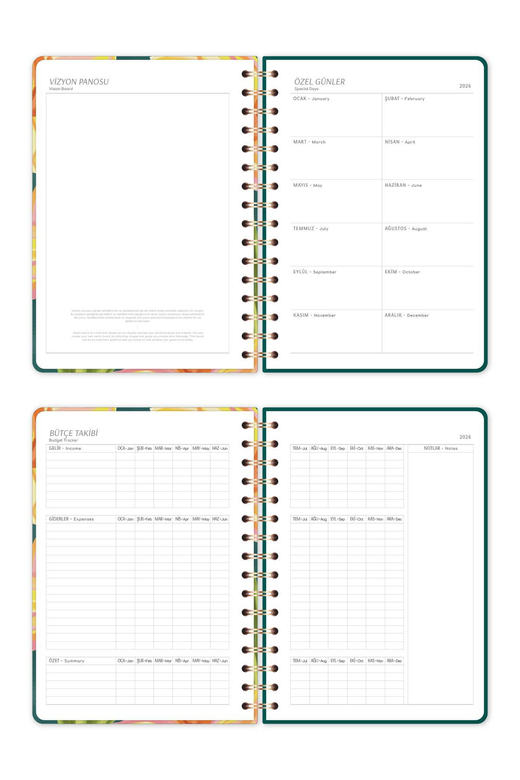 2026 A5 Spiralli Haftalık Ajanda 12 Aylık - Çiçek