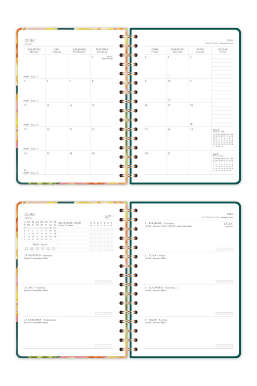 2026 A5 Spiralli Haftalık Ajanda 12 Aylık - Çiçek
