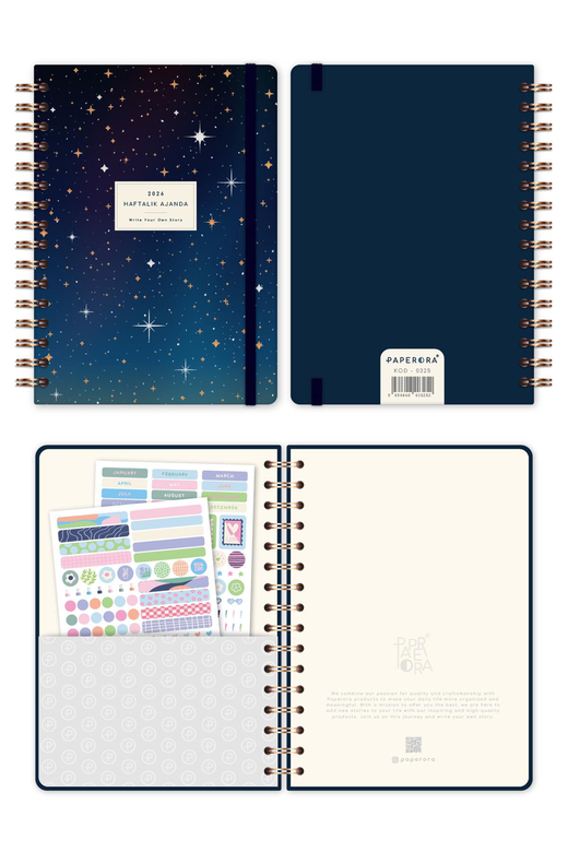 2026 A5 Spiralli Haftalık Ajanda 12 Aylık - Galaksi