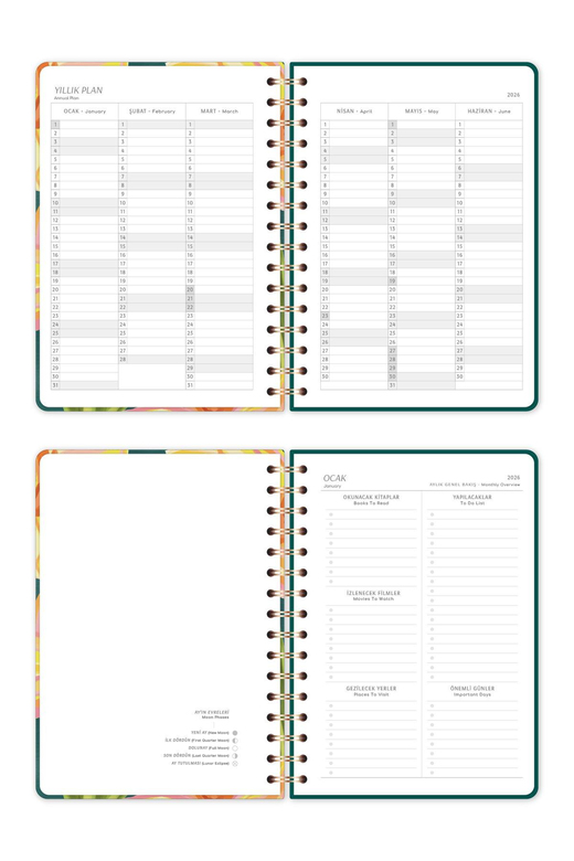 2026 A5 Spiralli Haftalık Ajanda 12 Aylık - Çiçek