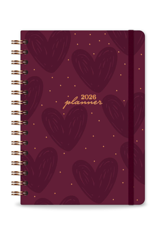 2026 A5 Spiralli Haftalık Ajanda 12 Aylık - Bordo Kalp