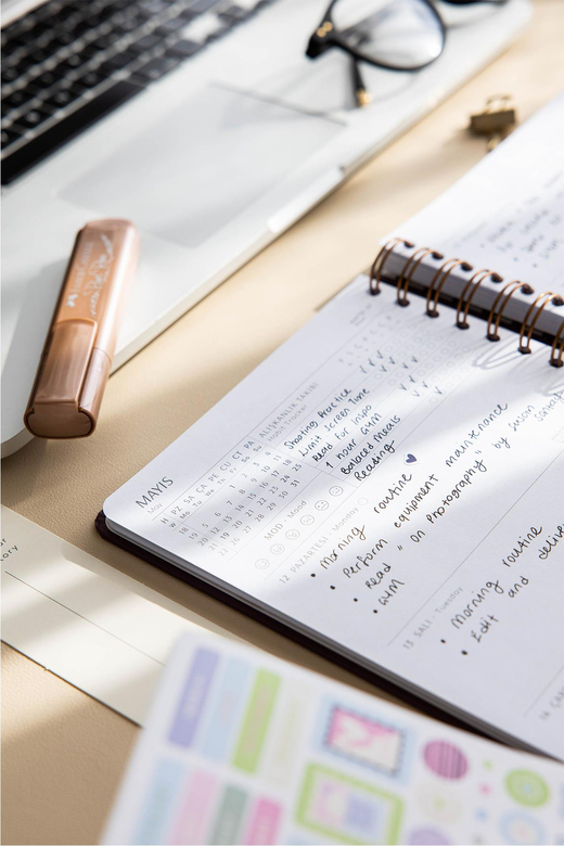 2026 A5 Spiralli Haftalık Ajanda 12 Aylık - Pembe Aura