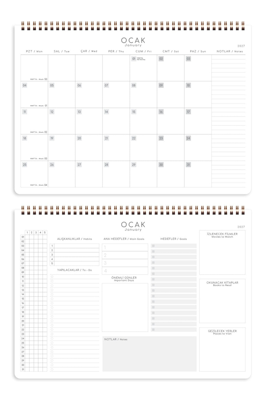 2027 Haftalık Spiralli Masaüstü Planlayıcı 24x34 cm - Desk Planner Soyut