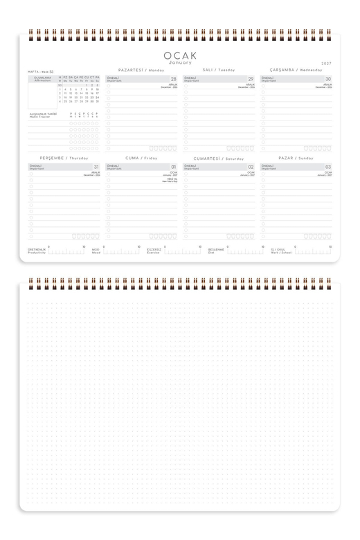 2027 Haftalık Spiralli Masaüstü Planlayıcı 24x34 cm - Desk Planner Bordo