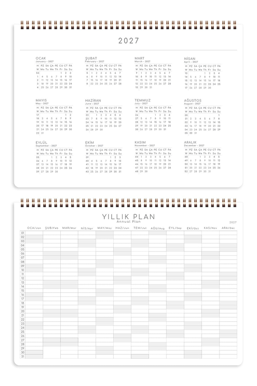 2027 Haftalık Spiralli Masaüstü Planlayıcı 24x34 cm - Desk Planner Sarı
