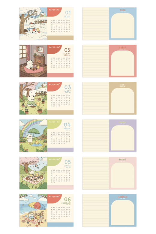 2027 Yılı Karton Ayaklı Masa Takvimi Kawaii - 12x20 cm