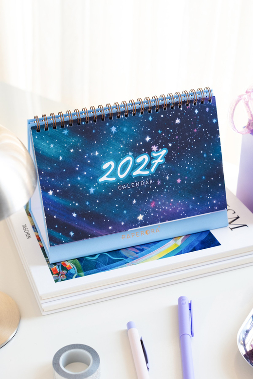2027 Yılı Üstten Spiralli Masa Takvimi Cosmic - 12x20 cm
