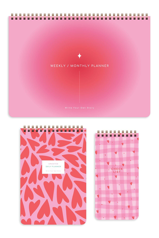 A4 Haftalık Ve Günlük 3’lü Masaüstü Süresiz Planlayıcı Set – Aura/Kalp