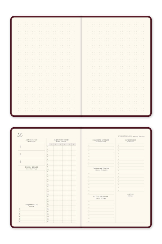 A5 Keten Süresiz Planlayıcı Ajanda Bordo