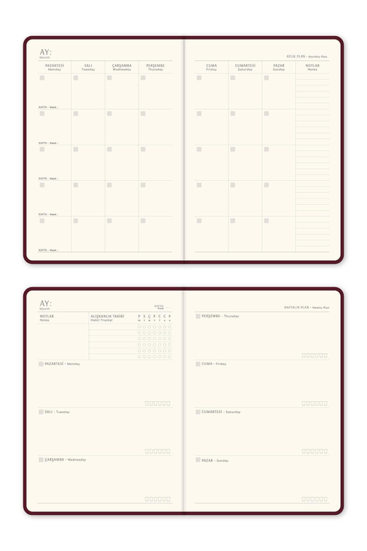 A5 Keten Süresiz Planlayıcı Ajanda Bordo