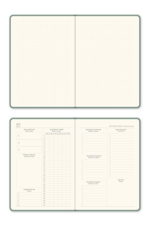 A5 Keten Süresiz Planlayıcı Ajanda Yeşil