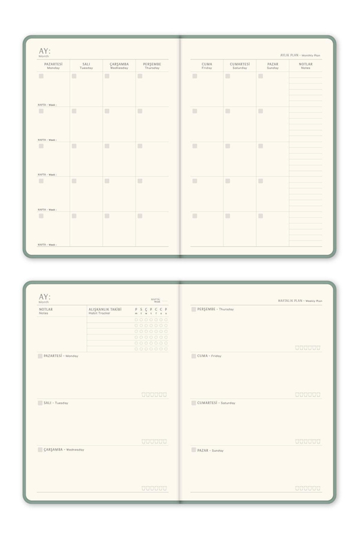 A5 Keten Süresiz Planlayıcı Ajanda Yeşil