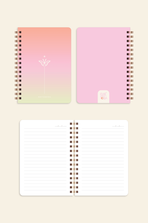 Cep Boy 10x14 cm Spiralli Çizgili Karton Kapak 3'lü Defter Seti Papatya Kelebek Çiçekler