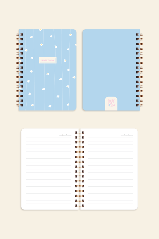 Cep Boy 10x14 cm Spiralli Çizgili Karton Kapak 3'lü Defter Seti Papatya Kelebek Çiçekler
