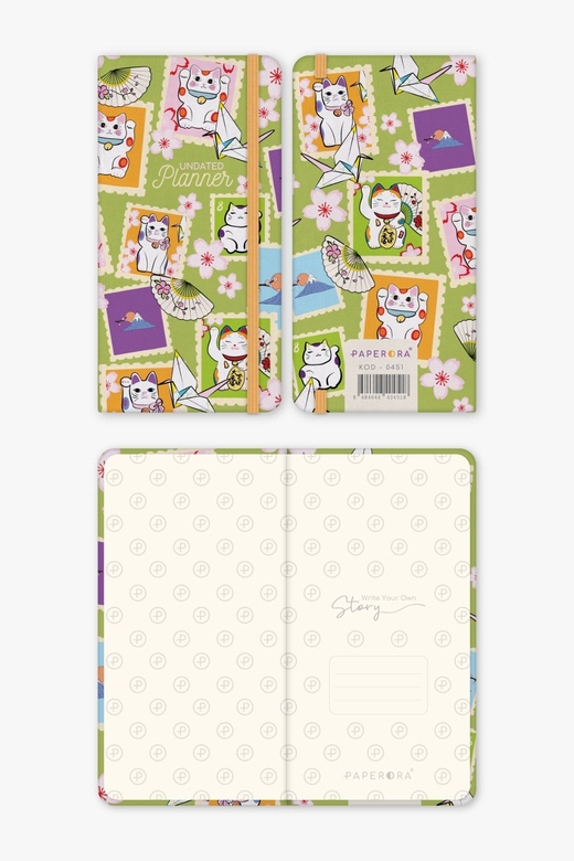 Charmlı Süresiz Haftalık Planlayıcı Cep Ajanda 9x17 cm Kedili Pul