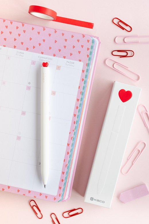 Kaco x Paperora FIRST Heart 0.5 mm Roller Kalem Seti – 2 Adet Refill ile (Beyaz Gövde Siyah Mürekkep)