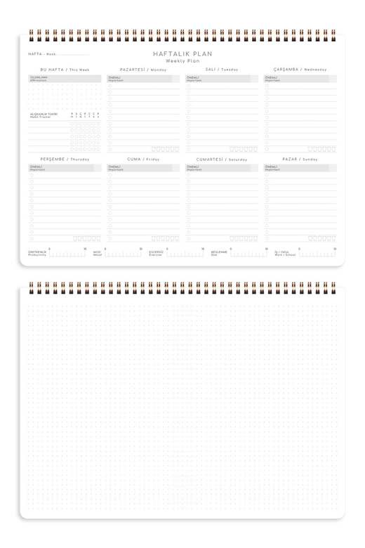 Süresiz Haftalık Spiralli Masaüstü Planlayıcı 24x34 cm - Desk Planner Kurdele