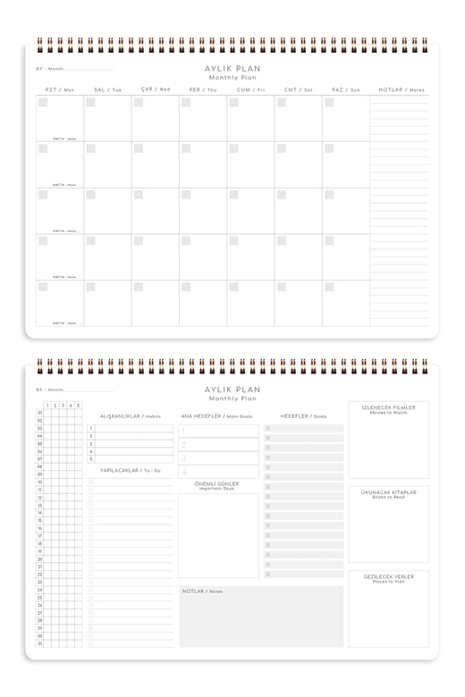 Süresiz Haftalık Spiralli Masaüstü Planlayıcı 24x34 cm - Desk Planner Kurdele