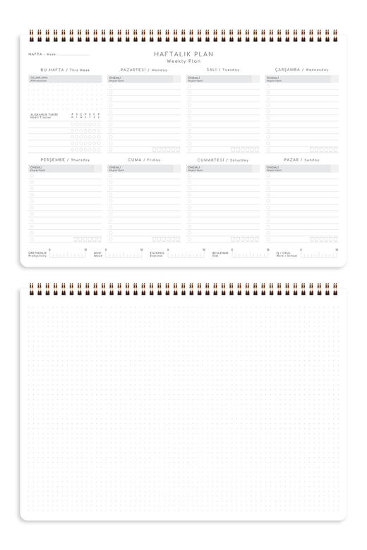 Süresiz Haftalık Spiralli Masaüstü Planlayıcı 24x34 cm - Desk Planner Sarı