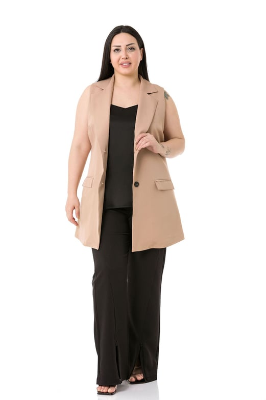 Plus Size Buttoned Long Mink Vest with Flap Pockets and Lining