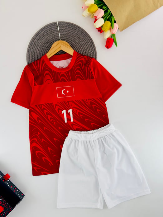 0205-2 Knan Yldz Yazılı Baskılı Erkek Çocuk Türkiye Forma-KIRMIZI