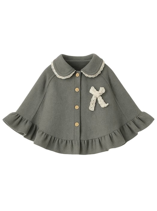 0320 Kaşe Kumaş Kız Çocuk Panço Pelerin-GRİ