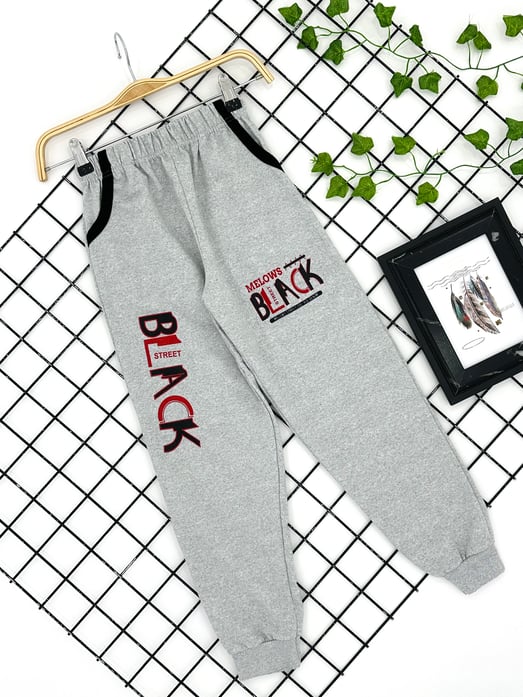 0570 Black Street Baskılı Cepli Erkek Çocuk Mevsimlik Tek Alt (11-15 Yaş)-GRİ