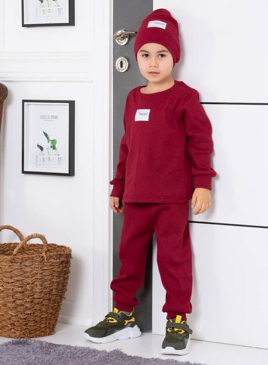 0603 New Fashion Baskılı 3 Lü Erkek Çocuk Takım-BORDO