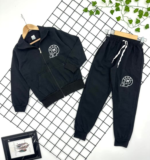 0731 Sport Black İndland Yazılı Erkek Çocuk Mevsimlik Takım (8-15 Yaş)-SİYAH