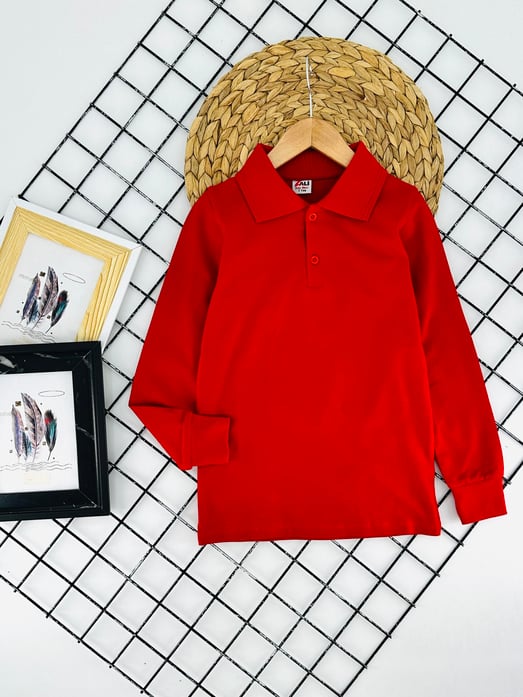 1004 Uzun Kol Unisex Yakalı Çocuk Lacost-KIRMIZI