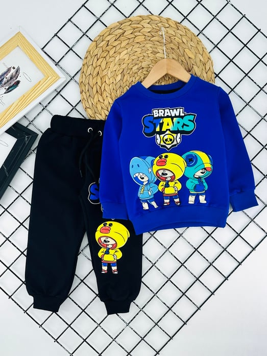 1013-1 Brawl Stars Yazılı Erkek Çocuk Penye Takım-SAKS MAVİ