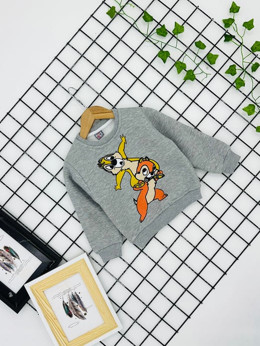 1072-75 Chip Dale Baskılı Erkek Çocuk Üç İp Şardonlu Sweat-KOYU GRİ