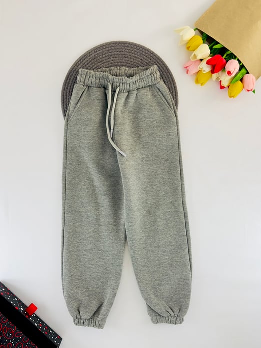 115 Beli Bağlamalı 3 İplik Şardonlu  Unisex Tek Alt-KOYU GRİ