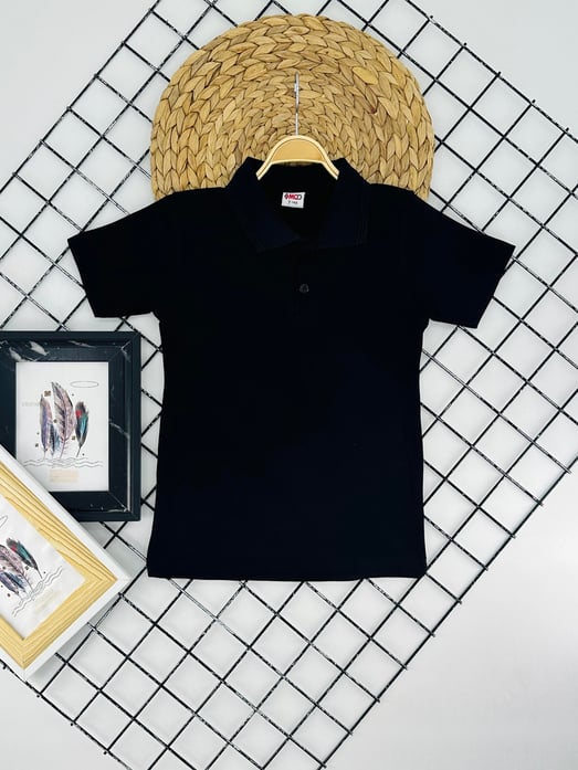1209 Kısa Kol Unisex Yakalı Çocuk Lacost-SİYAH
