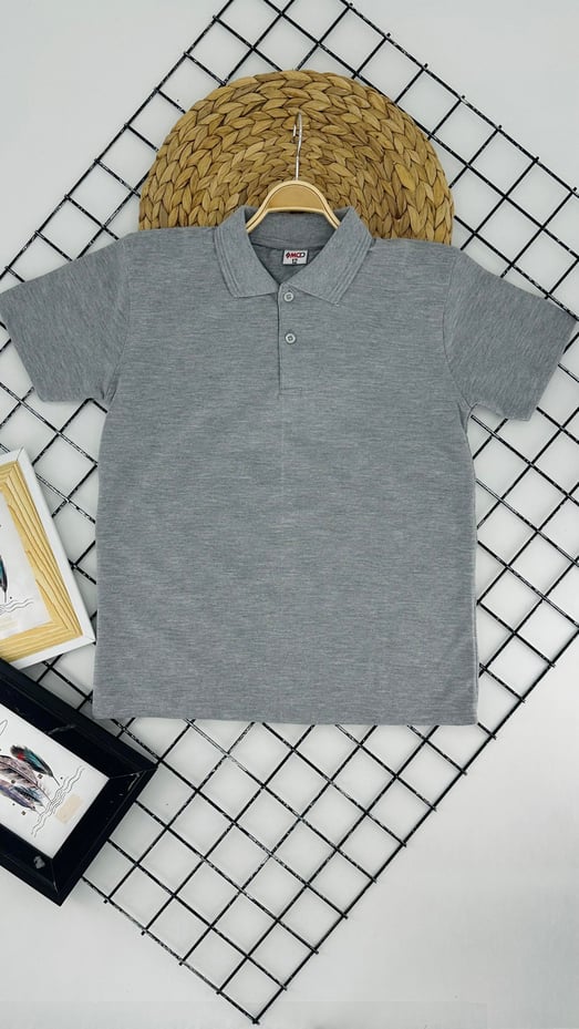 1209 Kısa Kol Unisex Yakalı Çocuk Lacost-GRİ